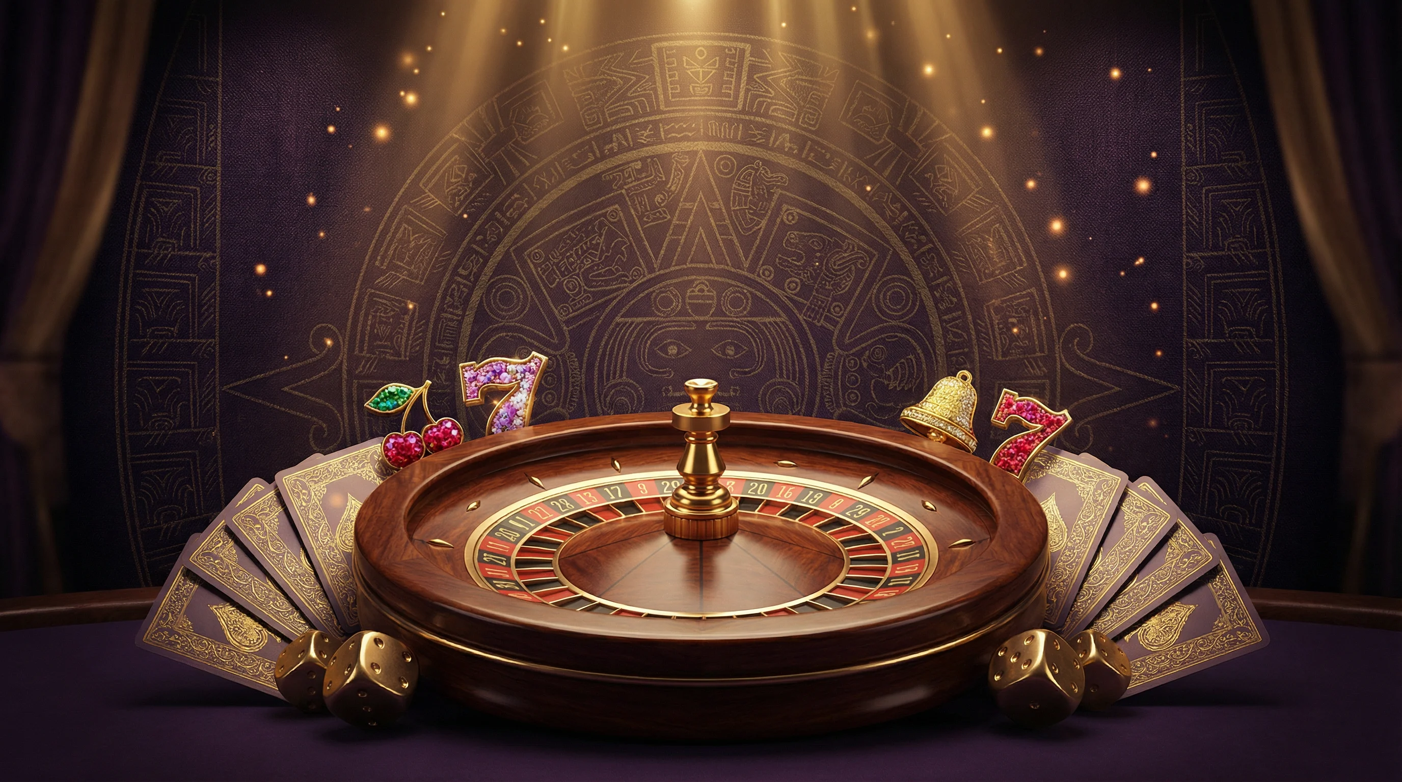 Casino en línea Melate Retro con ruleta y cartas doradas